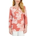 thumbnail image 1 of Women's 3/4 Sleeve Printed Chain Lace-Up Tunic  Peach Bliss L, 1 of 1