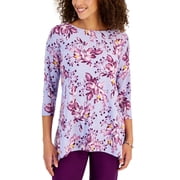 Womens 3/4 Sleeve Printed Jacquard Top Light Lavendar Combo M