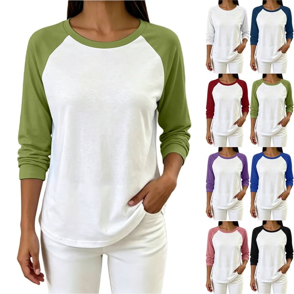 Women's 3/4 Sleeve Raglan Shirts, Crew Neck Casual Baseball Tops Color Block Basic Jersey Tees Green XL(XL)
