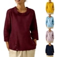 thumbnail image 1 of Women's 3/4 Sleeve Round Neck Pullover Top Blouse Shirt Casual Daily Wear Solid Color Loose Fit Fashion Essential for Ladies | Aestivo,Yellow XL, 1 of 7