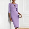 thumbnail image 1 of Women's 3/4 Sleeve Round Neck Waisted Dress with Solid Color, 1 of 8