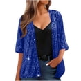 thumbnail image 1 of Women's 3/4 Sleeve Sequin Open Front Cardigan Loose Fit Blouses Sparkly Glitter Jacket for Party Cocktail Wedding Evening Wear, 1 of 6
