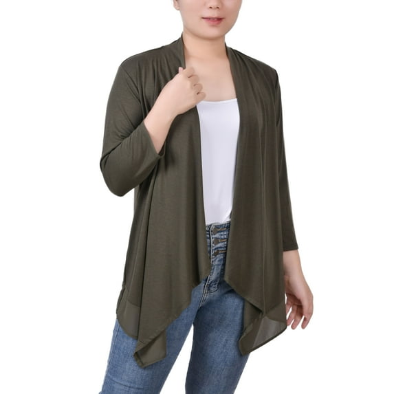 Women's 3/4 Sleeve Sharkbite Hem Cardigan Grape Leaf L