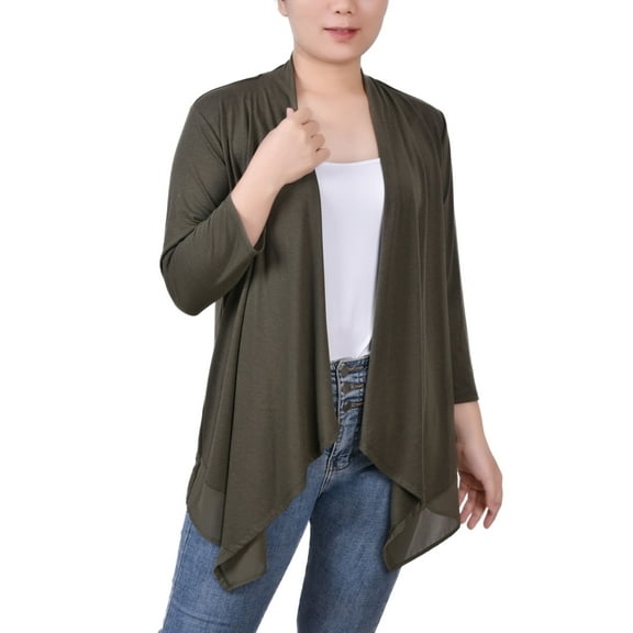 Women's 3/4 Sleeve Sharkbite Hem Cardigan Grape Leaf XL