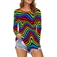 thumbnail image 1 of Women's 3/4 Sleeve Shirt Colorful Rainbow Print T-Shirt Round Neck Tops 70s Hippie Carnival Fancy Dress Outfit Tunic Blouse Casual Streetwear, 1 of 4