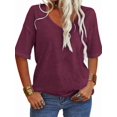 thumbnail image 1 of Women's 3/4 Sleeve Shirts V Neck Loose Fitting Tops Casual Solid Color Tshirts  Basic Tunic Summer Ladies Tops, 1 of 8