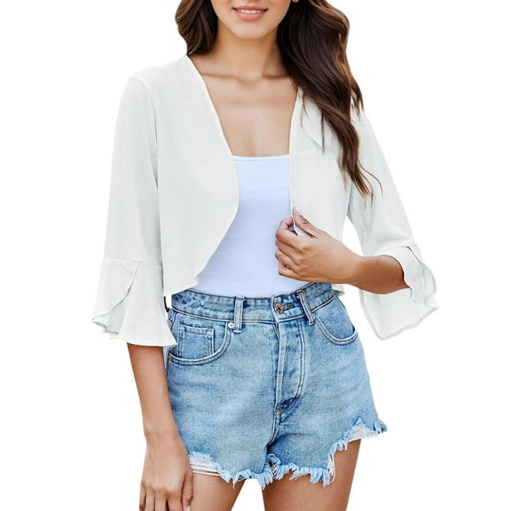 Women's 3/4 Sleeve Shrug Open Front Cropped Bolero Cardigan
