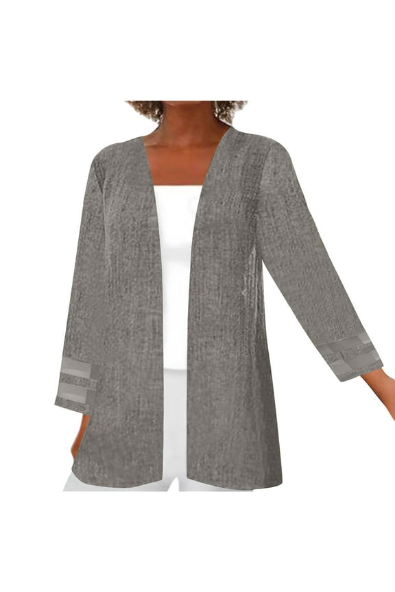 Women's 3/4 Sleeve Shrugs Lightweight Autumn Open Front Cardigan for Women Mother of Bride Sheer Mesh Cardigan