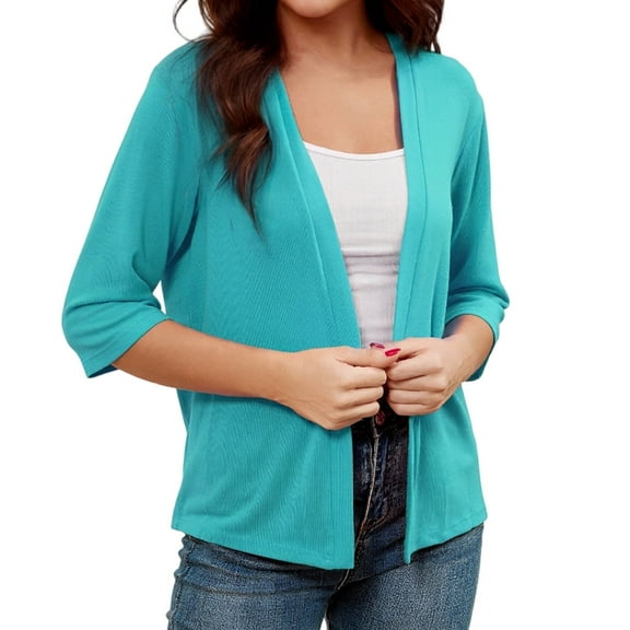Women's 3/4 Sleeve Shrugs Lightweight Open Front Cropped Cardigan for Women