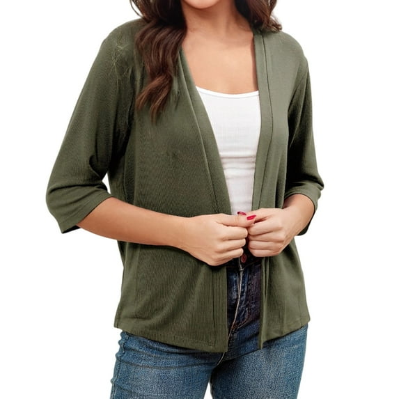 Women's 3/4 Sleeve Shrugs Lightweight Open Front Cropped Cardigan for Women