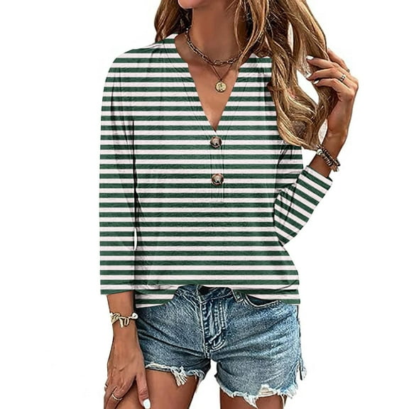 Women's 3/4 Sleeve Solid Color Button Shirt, Loose Fit V-Neck T-shirt Top, Short Sleeve Casual Blouse, Comfortable and Stylish for Work, Office or Casual Outings, Available in Multiple Sizes
