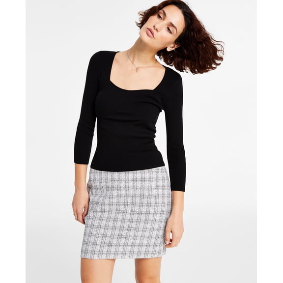 Women's 3/4-Sleeve Square-Neck Sweater Black XXL