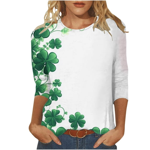 Women's 3/4 Sleeve St. Patrick's Day Shirts - Crewneck Color Block Loose Raglan Blouse Going Out Casual Graphic Tee Tops