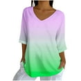 thumbnail image 1 of Women's 3/4 Sleeve T Shirt V Neck Gradient Colors Tunic Tops Casual Summer Comfy Dressy Colorful Blouses Shirts, 1 of 4
