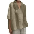 thumbnail image 1 of Women's 3/4 Sleeve T Shirts Half Sleeve V-Neck T-Shirts Solid Linen T Shirts,Summer Blouses for Women Dressy Casual, 1 of 6