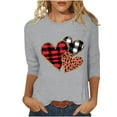 thumbnail image 1 of Women's 3/4 Sleeve T-Shirts Hearts Printed Crew Neck Plus Size Valentines Tops Cute Festive Casual Tee Tshirts (2XL, Gray), 1 of 5