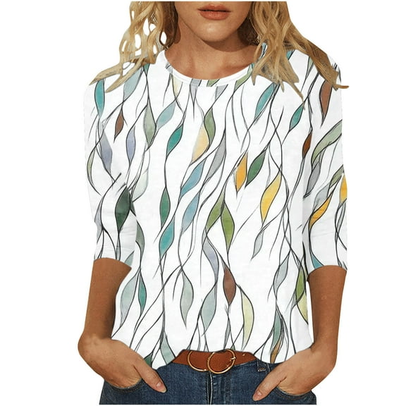Women's 3/4 Sleeve T Shirts Spring Summer T-shirts Trendy Tops Crew Neck Casual Fashion Graphic Tees