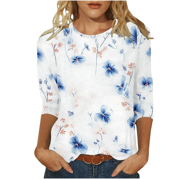 Women's 3/4 Sleeve T Shirts Spring Summer T-shirts Trendy Tops Crew Neck Casual Fashion Graphic Tees