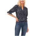 thumbnail image 1 of Women's 3/4-Sleeve Tie Neck Floral Print Blouse Rich Black XL, 1 of 1