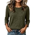 thumbnail image 1 of Women's 3/4 Sleeve Top Crew Neck Ribbed Brushed Knit Relaxed Fit Casual Pullover Blouse for Fall Winter, Solid Color Basic Tee, 1 of 6