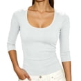 thumbnail image 1 of Women's 3/4 Sleeve Top Scoop Neck Ribbed Knit Slim Fit Casual Basic Undershirt Solid Color Layering Tee Tight Shirts for Women, 1 of 7