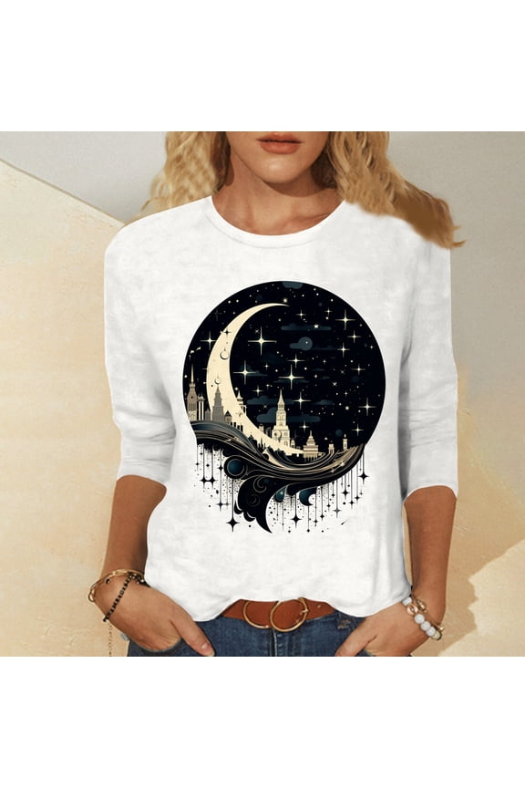 Women's 3/4 Sleeve Tops 2024 Fashionable Plus Size F Formal Casual Shirts Graphic T Shirts Crew Neck Tops Blank Women Football Shirt Women And Shirts Women Girls Long Sleeve Tee Shirt Womens Athletic