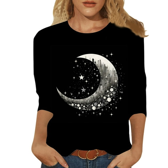 Women's 3/4 Sleeve Tops 2025 Fashionable Plus Size Graphic T Shirts Crew Neck Casual Formal Shirts Comfortable Stylish Tees