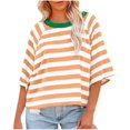thumbnail image 1 of Women's 3/4 Sleeve Tops 2026 Trendy Striped Color Block Crew Neck Shirts Dressy Casual Loose Fit Basic Blouses, 1 of 4