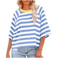 thumbnail image 1 of Women's 3/4 Sleeve Tops 2026 Trendy Striped Color Block Crew Neck Shirts Dressy Casual Loose Fit Basic Blouses, 1 of 4