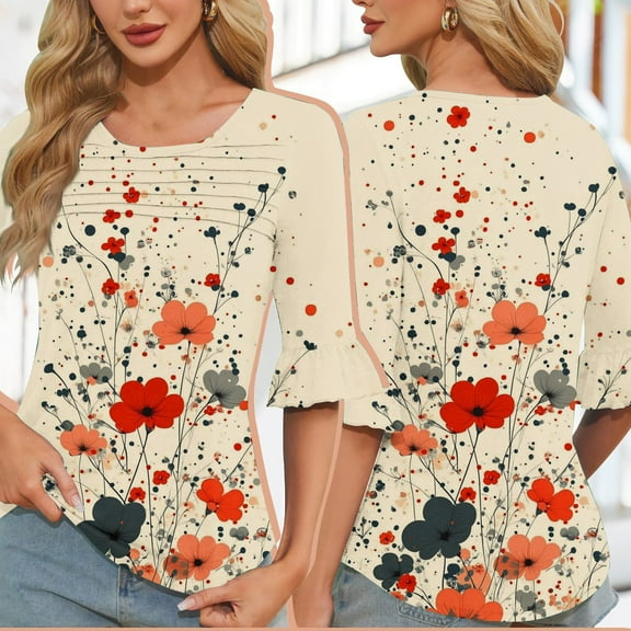 Women's 3/4 Sleeve Tops Cotton Summer Blouses for Women 2026 Cotton T Shirts for Women Loose Fit Gym Oversized Tshirts for Women Gym Plus Size