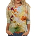 thumbnail image 1 of Women's 3/4 Sleeve Tops Crewneck Fall Leaf Print Casual Shirts Loose Fit Outdoor Work Sports Party Pullovers Light Blue L, 1 of 6