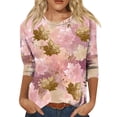 thumbnail image 1 of Women's 3/4 Sleeve Tops Crewneck Fall Leaf Print Casual Shirts Loose Fit Outdoor Work Sports Party Pullovers Light Gray 5XL, 1 of 6