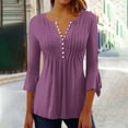 thumbnail image 1 of Women's 3/4 Sleeve Tops Dressy Casual Business Work Blouses Office Shirts Purple L, 1 of 5
