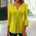 thumbnail image 1 of Women's 3/4 Sleeve Tops Dressy Casual Business Work Blouses Office Shirts Yellow M, 1 of 5