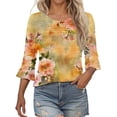 thumbnail image 1 of Women's 3/4 Sleeve Tops Dressy Casual Crew Neck Color Block Loose Trendy Blouses T Shirts, 1 of 6
