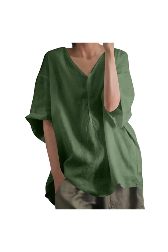 Women's 3/4 Sleeve Tops Dressy Casual Crew Neck Color Block Loose Trendy Blouses T Shirts