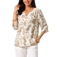 thumbnail image 1 of INSPIRE CHIC Women's Boho Floral Blouse V Neck 3/4 Sleeve Tunic Top XL Brown, 1 of 6