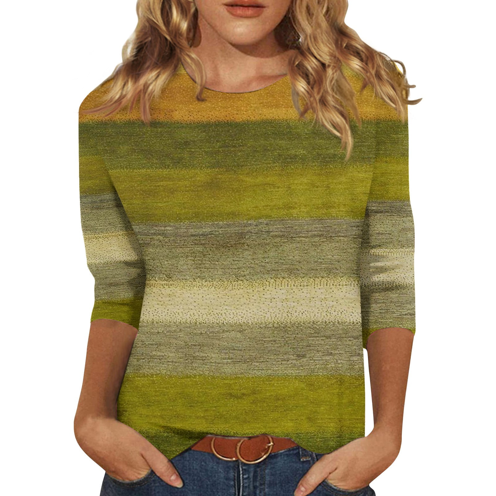 Women's 3/4 Sleeve Tops Summer Dressy Casual Shirts Crew Neck Floral