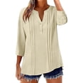 thumbnail image 1 of Women's 3/4 Sleeve Tops V Neck Button Down Shirts Casual Loose Imitation Cotton Linen Blouses Comfortable Solid TShirts Pullover Tops, 1 of 6
