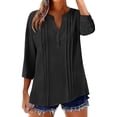 thumbnail image 1 of Women's 3/4 Sleeve Tops V Neck Button Down Shirts Casual Loose Imitation Cotton Linen Blouses Comfortable Solid TShirts Pullover Tops, 1 of 6