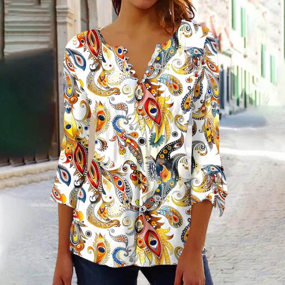 Women's 3/4 Sleeve Tops V Neck Summer Tops for Teens Trendy Womens T Shirts Loose Fit with Pocket T Shirts for Women Graphic Trendy reorder items