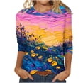 thumbnail image 1 of Women's 3/4 Sleeve Tunic Tops Loose Fit Flowy Y2K Tops Dressy Casual Tie Dye Ombre Round Neck Blouse Fashion 2024 Spring Elegant Shirts Vintage Summer Clothes for Teen Girls Multicolor T Shirts M, 1 of 5