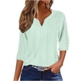 thumbnail image 1 of Women's 3/4 Sleeve V-Neck Eyelet Top 2025 - Summer Holiday Tunic Blouse | Yubnlvae | Summer Tops for Women 2025 Trendy 3/4 Sleeve V Neck Eyelet Shirts (Mint Green | S), 1 of 4