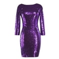 thumbnail image 1 of Women's 3/4 Sleeve V Neck Sequin Sparkle Glitzy Glam Wedding Party Dress Flapper Evening Club Cocktail Bodycon Clubwear XL Purple, 1 of 7