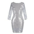 thumbnail image 1 of Women's 3/4 Sleeve V Neck Sequin Sparkle Glitzy Glam Wedding Party Dress Flapper Evening Club Cocktail Bodycon Clubwear XL Silver, 1 of 6