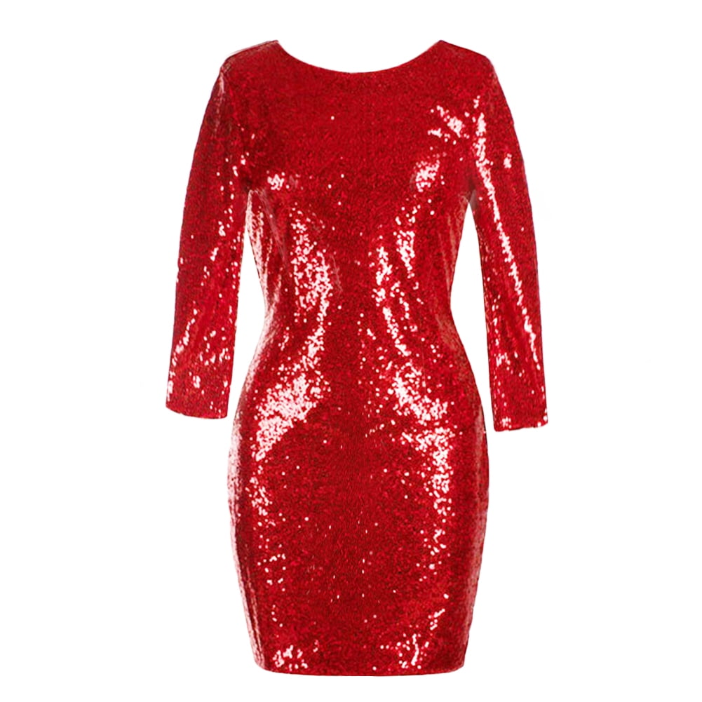 Women's 3/4 Sleeve V Neck Sequin Sparkle Glitzy Glam Wedding Party