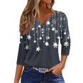 Women's 3/4 Sleeve V Neck T Shirts Christmas Trees Xmas Snowflake Print