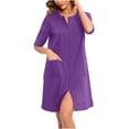 thumbnail image 1 of Women's 3/4 Sleeve Zip Front Nightgown with Pockets Loose Fit Pajamas for Winter Warmth, 1 of 8