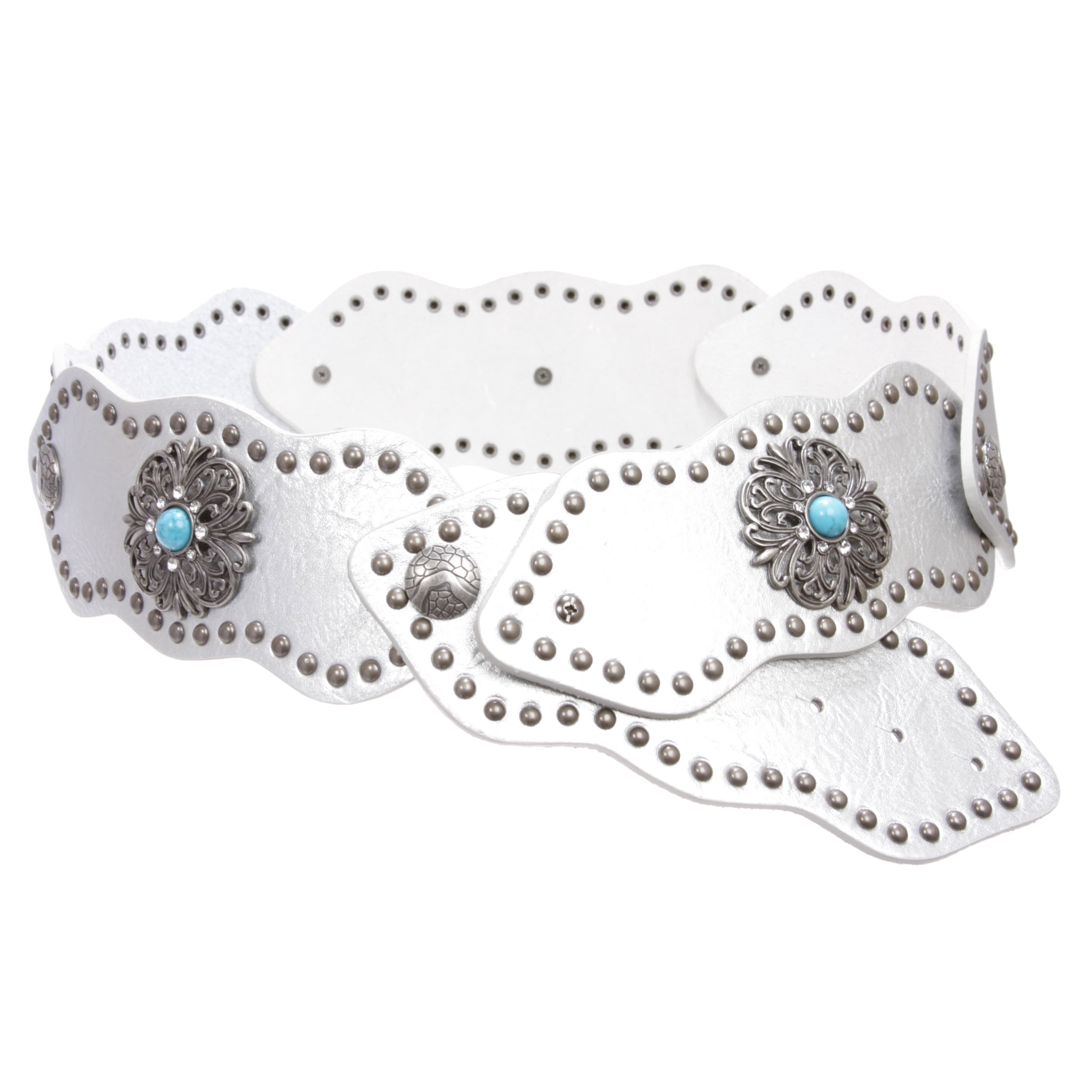 Leatherock Silver Embellished Wide Leather Belt Women-s-3-75mm-Wide-Boho-Link-  main image 3