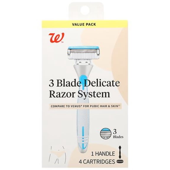 Women's 3 Blade Delicate Razor System 1.0 Set with 1 Handle and 4 Cartridges